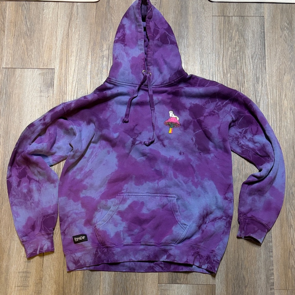 Ripndip Purple Tie-Dye Hoodie with Mushroom Embroidery Size M